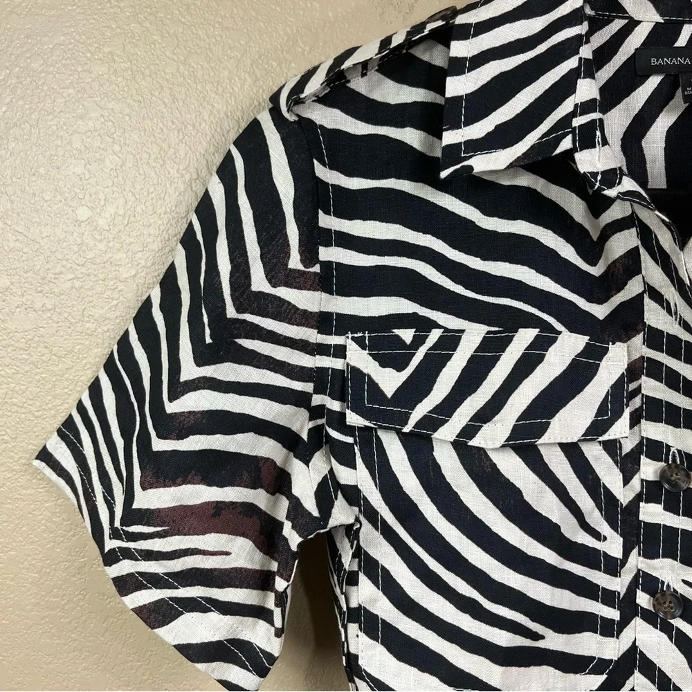 Banana Republic Linen Oversized Zebra Shorts Romper NWOT